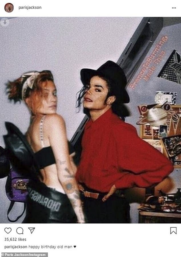 Father daughter duo: Paris, created an edit of herself and Michael, using a a throwback shot of him in a red button-down and a black fedora hat